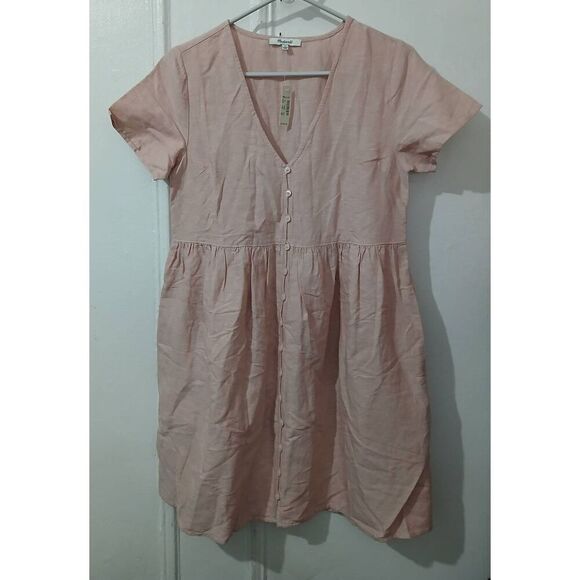 Madewell womens small ALEXANDRA linen dress babydoll  button front rose gold - Picture 1 of 5